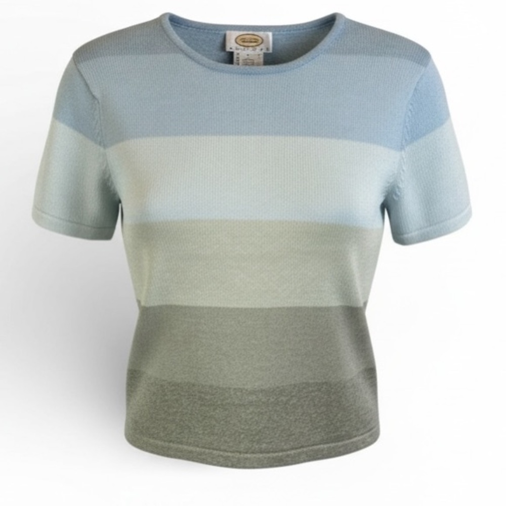 Talbots Blue Green Stripe‎ Cotton Knit Petite Small